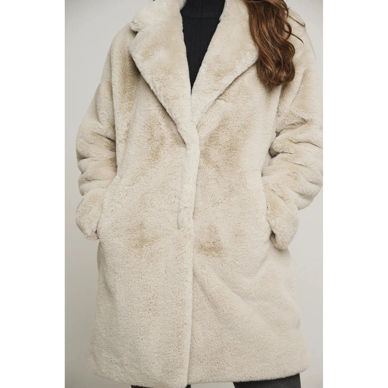 Geppe Midi Legnth Faux Fur Jacket Birch - AgathaBoutiqueLtd