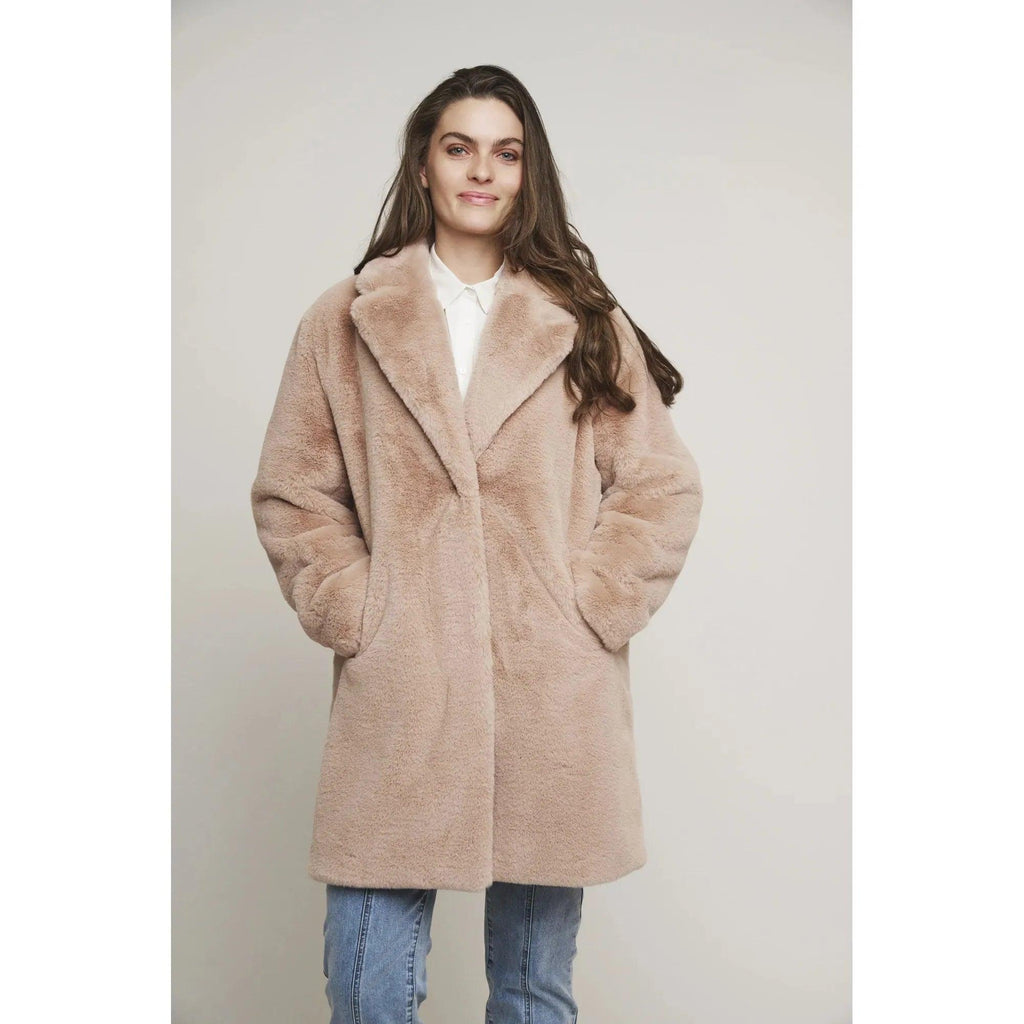 Geppe Midi Legnth Faux Fur Jacket Powder Pale Pink - AgathaBoutiqueLtd