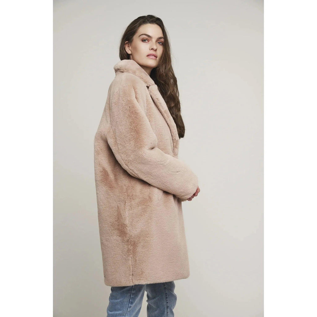 Geppe Midi Legnth Faux Fur Jacket Powder Pale Pink - AgathaBoutiqueLtd