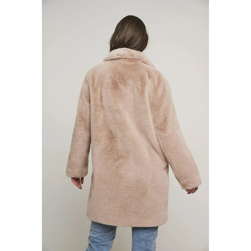 Geppe Midi Legnth Faux Fur Jacket Powder Pale Pink - AgathaBoutiqueLtd