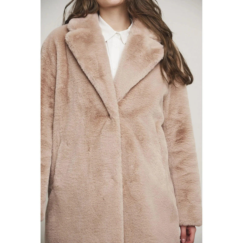 Geppe Midi Legnth Faux Fur Jacket Powder Pale Pink - AgathaBoutiqueLtd