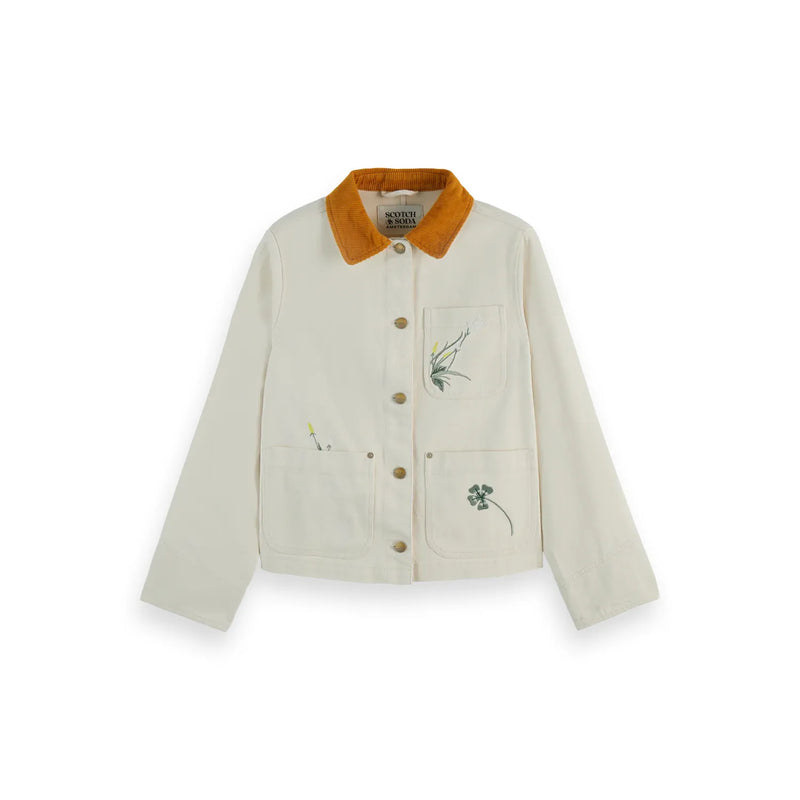 Workwear Barn Jacket with Embroidery Ecru