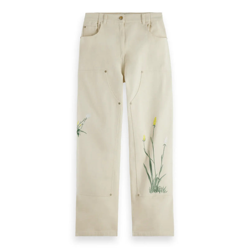 Raine High Waisted Jeans with Embroidery Ecru