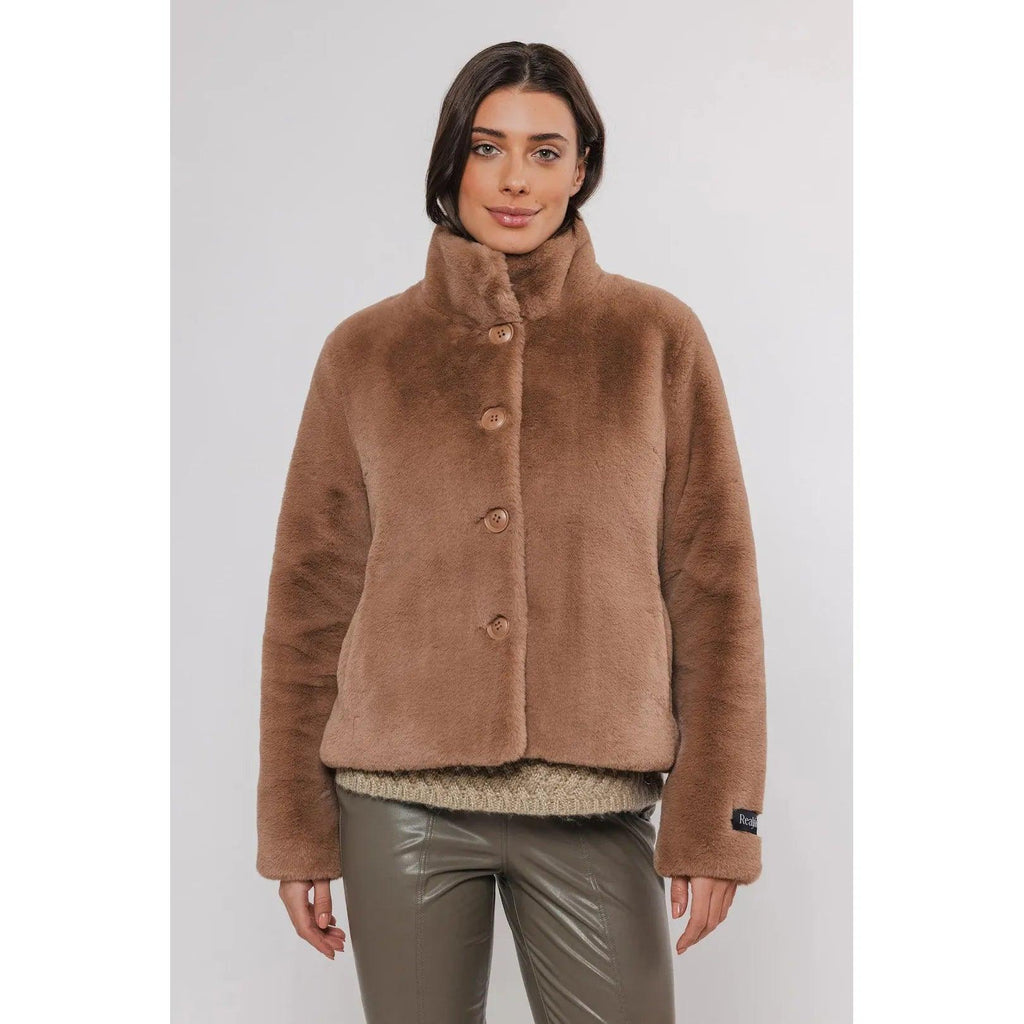 Vie Single Breasted Faux Fur Jacket Twig / Camel - AgathaBoutiqueLtd