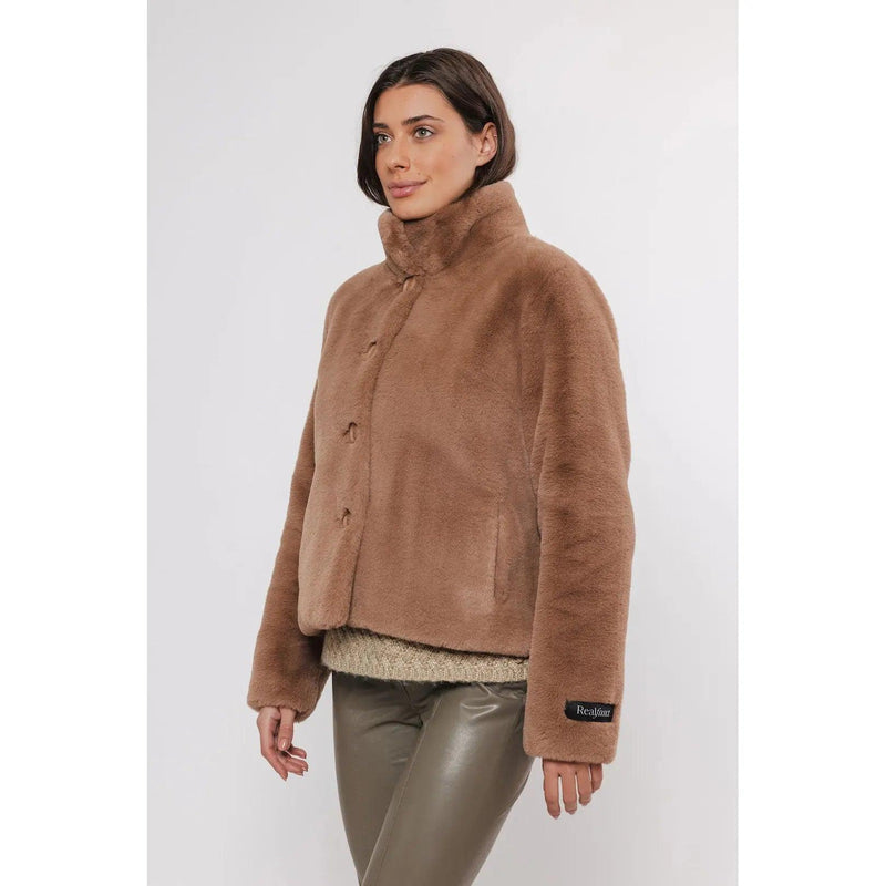 Vie Single Breasted Faux Fur Jacket Twig / Camel - AgathaBoutiqueLtd