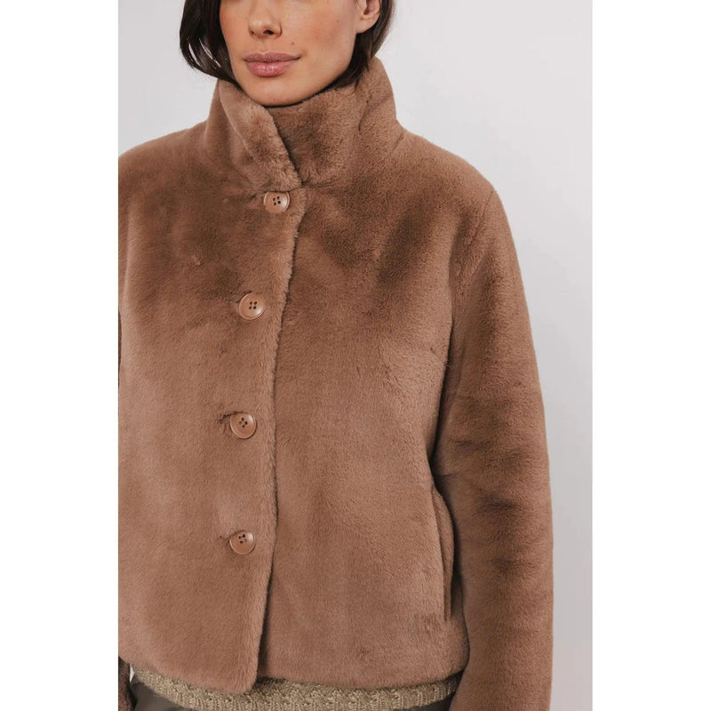 Vie Single Breasted Faux Fur Jacket Twig / Camel - AgathaBoutiqueLtd