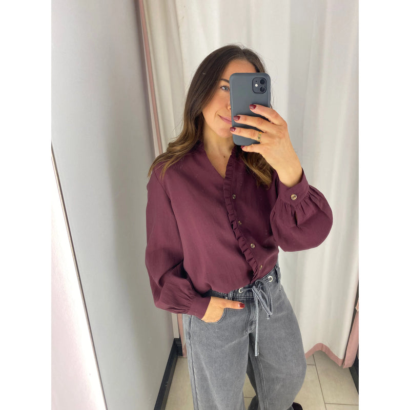 Ruffle Detail Miley Blouse Wine