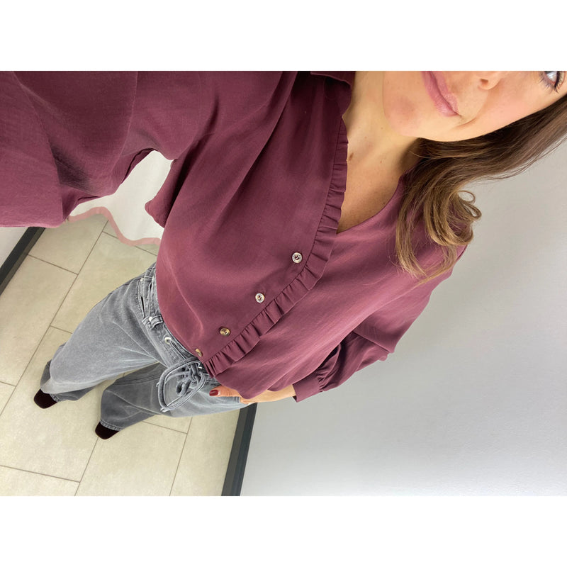 Ruffle Detail Miley Blouse Wine