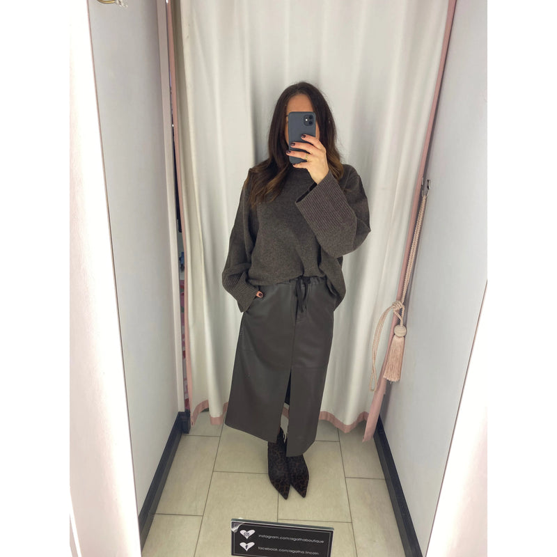 PU Midi Skirt Brown