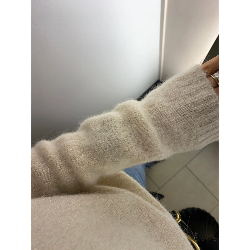 Glitter Detail Knit Sweatshirt Beige