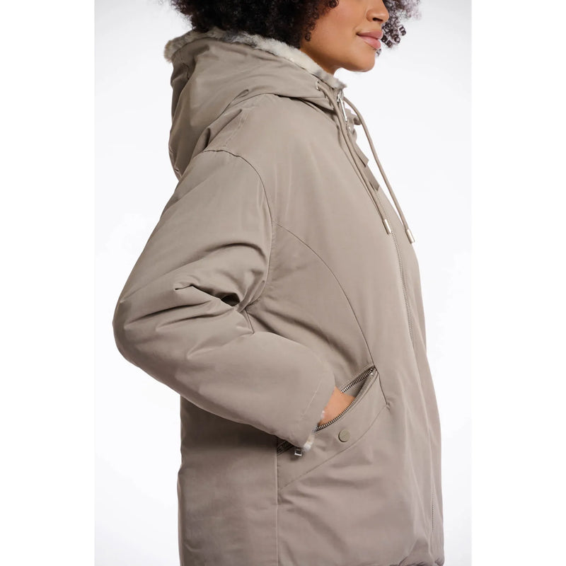 Ines Reversible Jacket With Hood Light Pebble Green/Leopard
