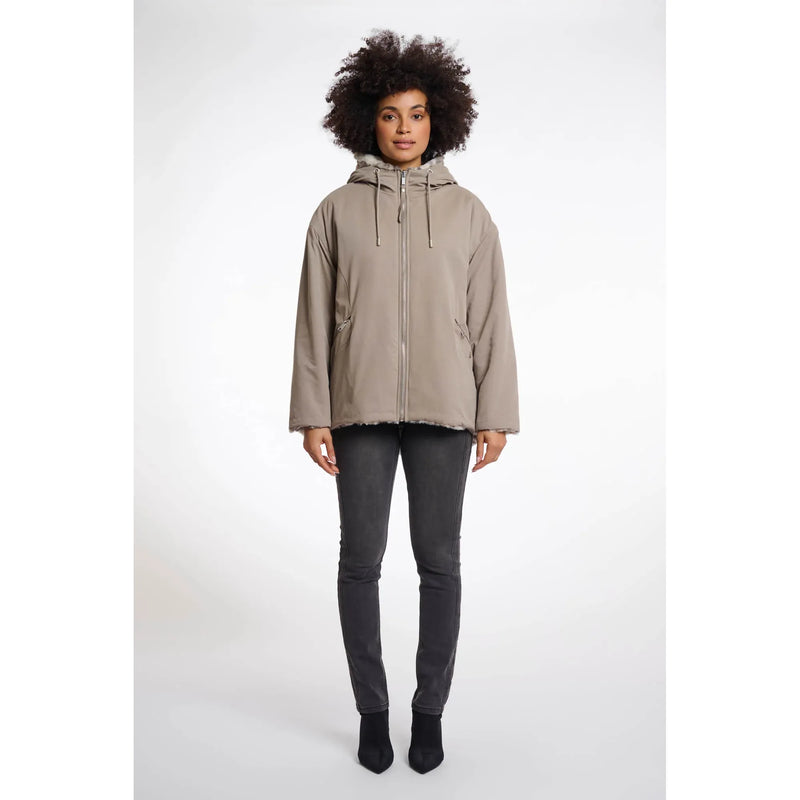 Ines Reversible Jacket With Hood Light Pebble Green/Leopard