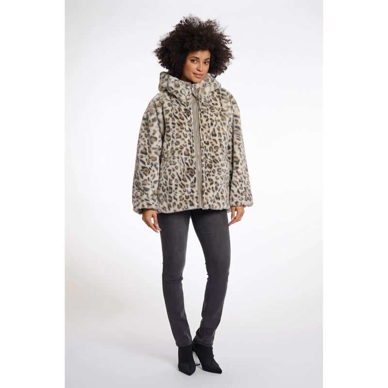 Ines Reversible Jacket With Hood Light Pebble Green/Leopard