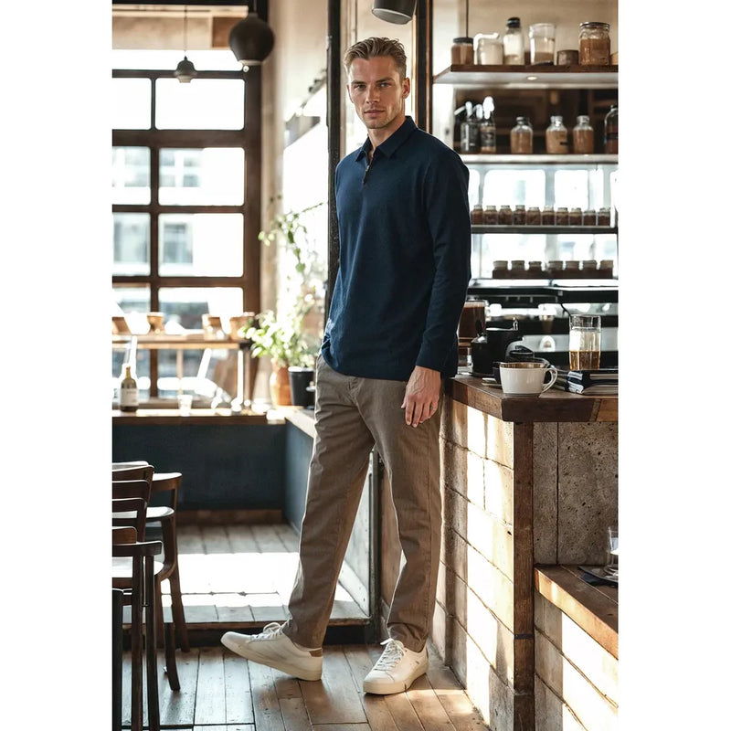 Joss Long Sleeve Cotton Polo Navy