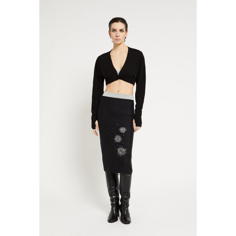Tulle Stretch Jewel Detail Midi Skirt Black