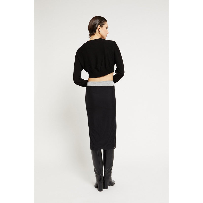 Tulle Stretch Jewel Detail Midi Skirt Black