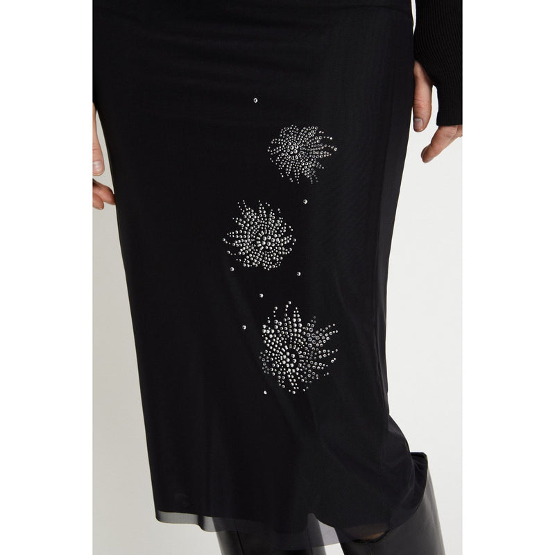 Tulle Stretch Jewel Detail Midi Skirt Black
