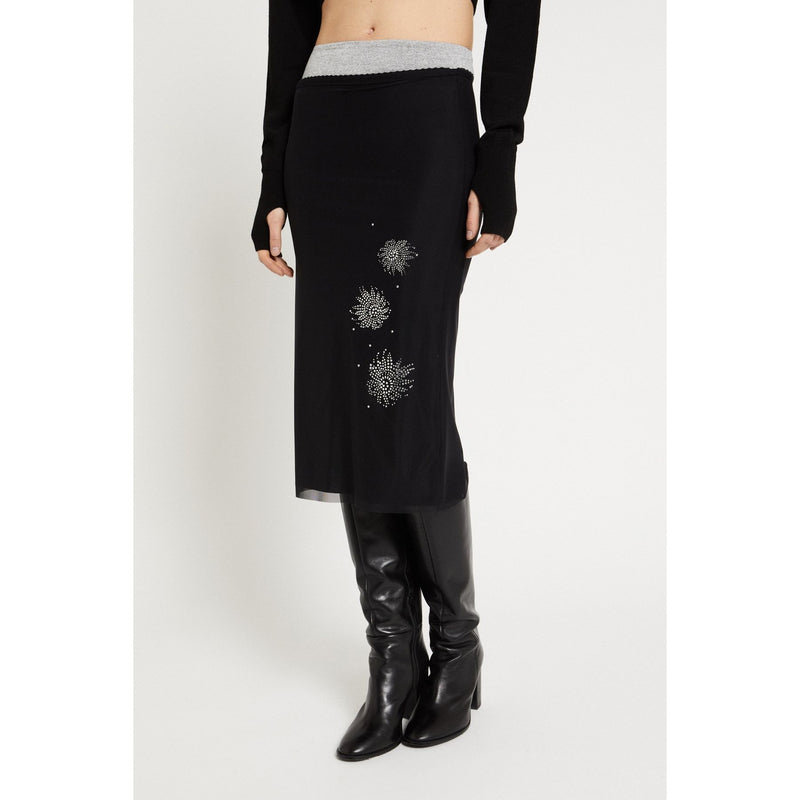Tulle Stretch Jewel Detail Midi Skirt Black