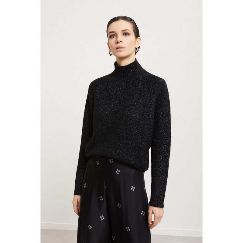 Glitter Detail Knit Sweatshirt Black