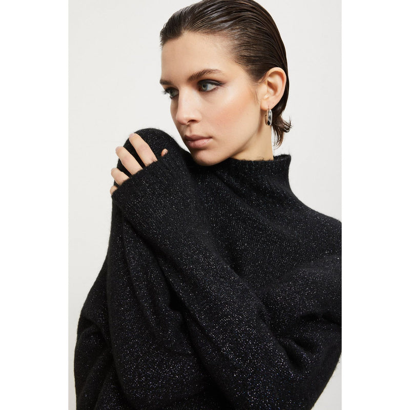 Glitter Detail Knit Sweatshirt Black