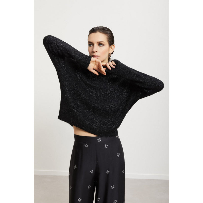 Glitter Detail Knit Sweatshirt Black