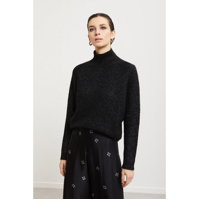 Glitter Detail Knit Sweatshirt Black