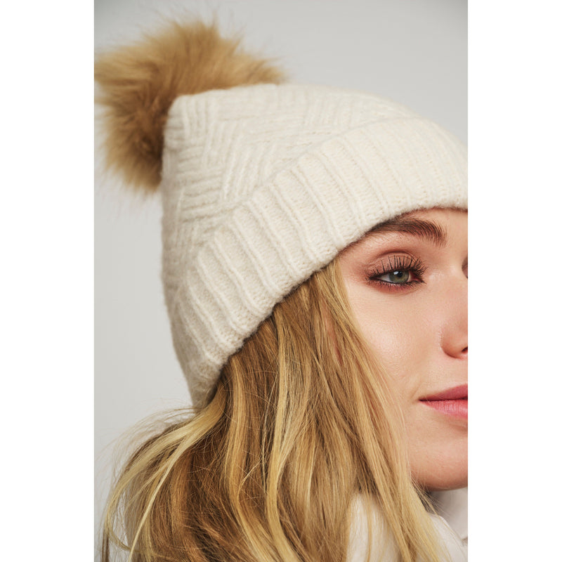 Marti Knitted Beanie With Pom Pom Birch