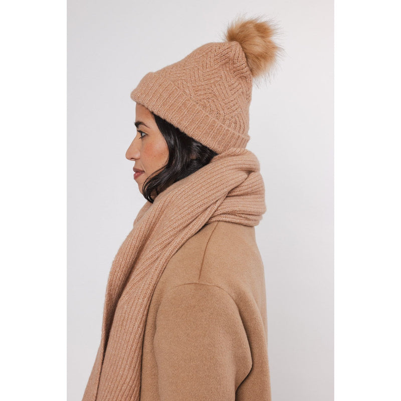 Marti Knitted Beanie With Pom Pom Camel