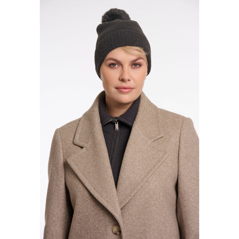 Martina Knitted Beanie With Pom Pom Dark Grey