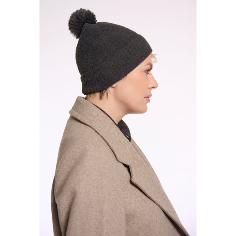 Martina Knitted Beanie With Pom Pom Dark Grey