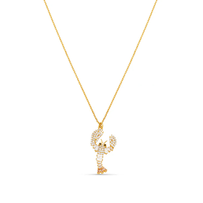 Embellished Lobster Charm Necklace Gold