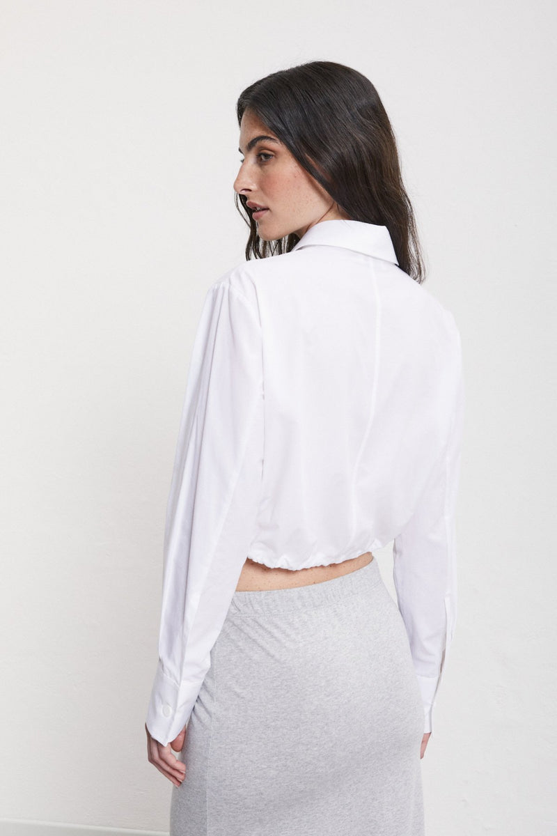 100% Cotton Cropped Drawstring Shirt White