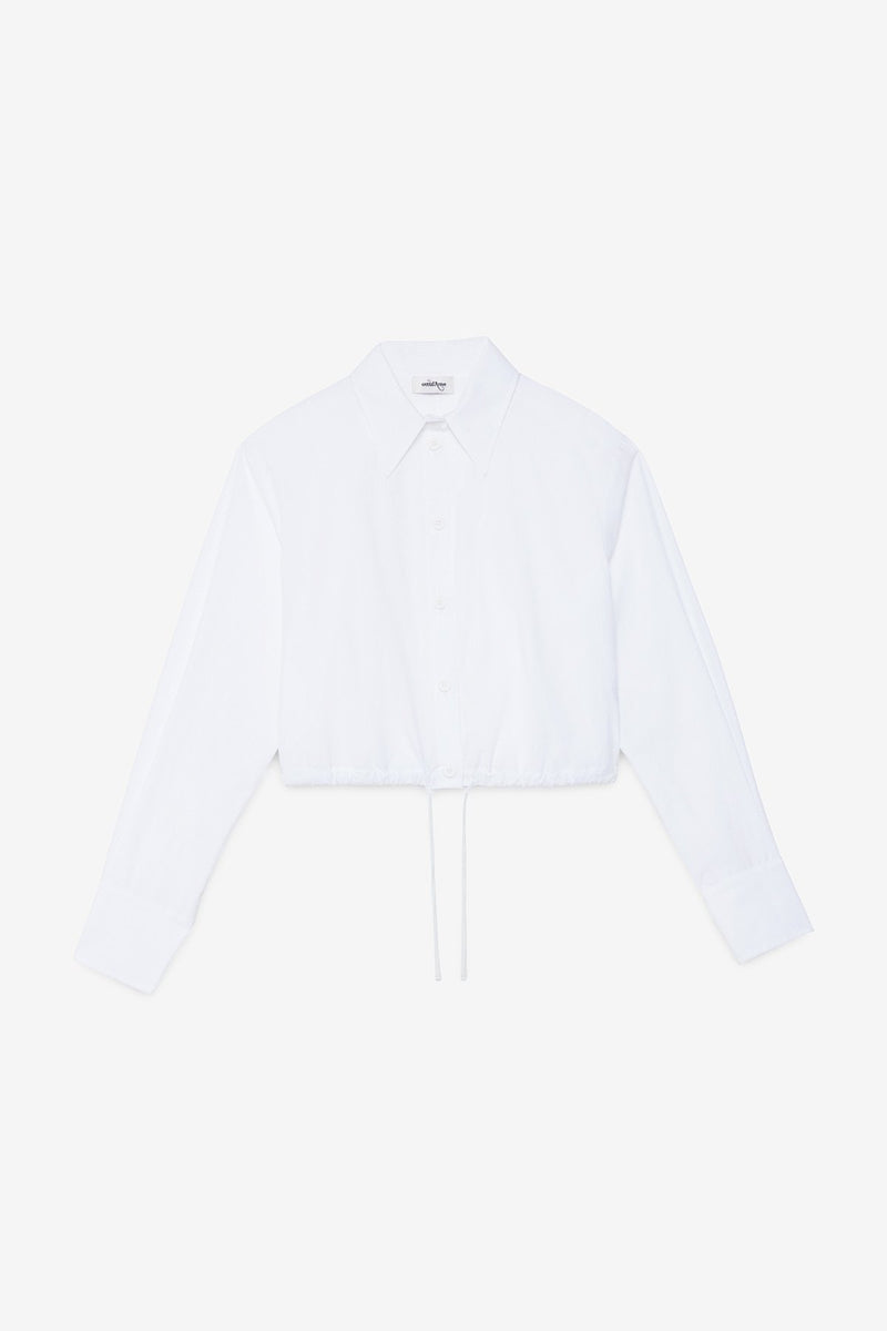 100% Cotton Cropped Drawstring Shirt White