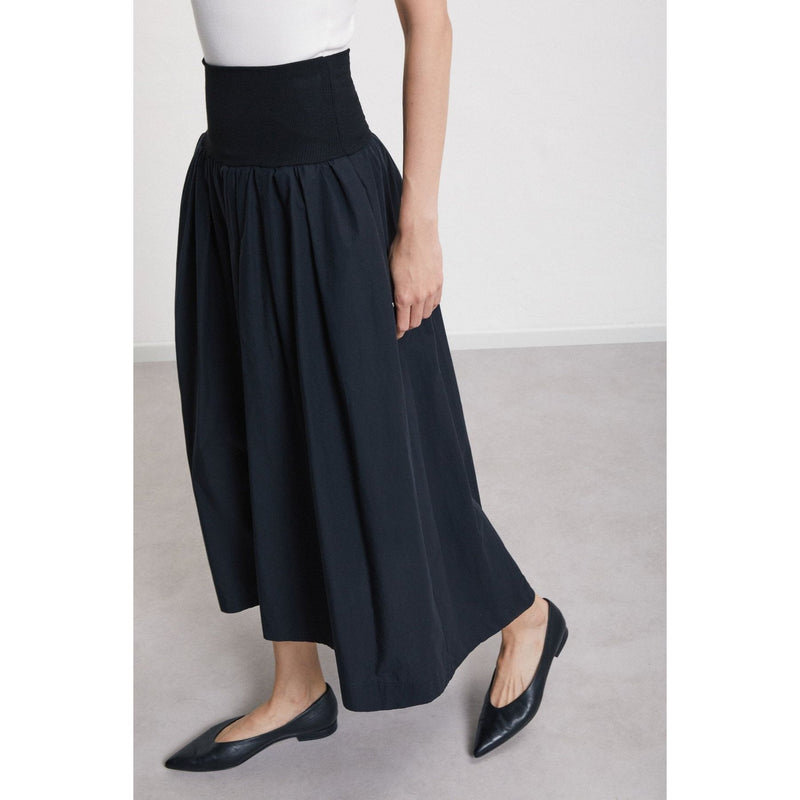 Elasticated Jersey Cotton Midi Skirt Black