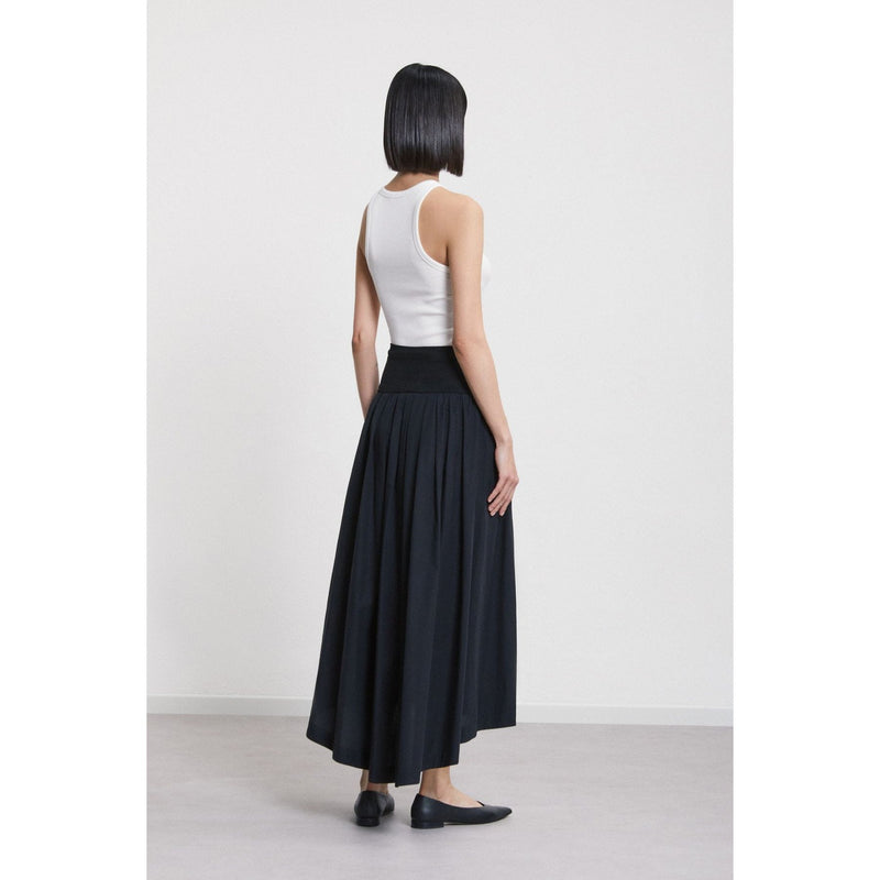 Elasticated Jersey Cotton Midi Skirt Black