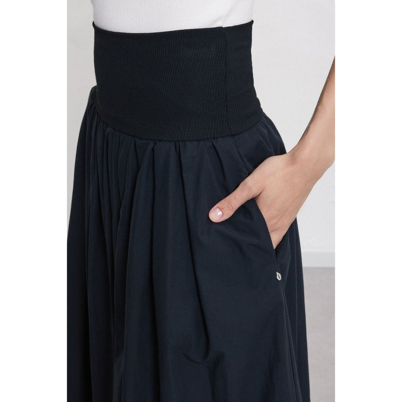 Elasticated Jersey Cotton Midi Skirt Black