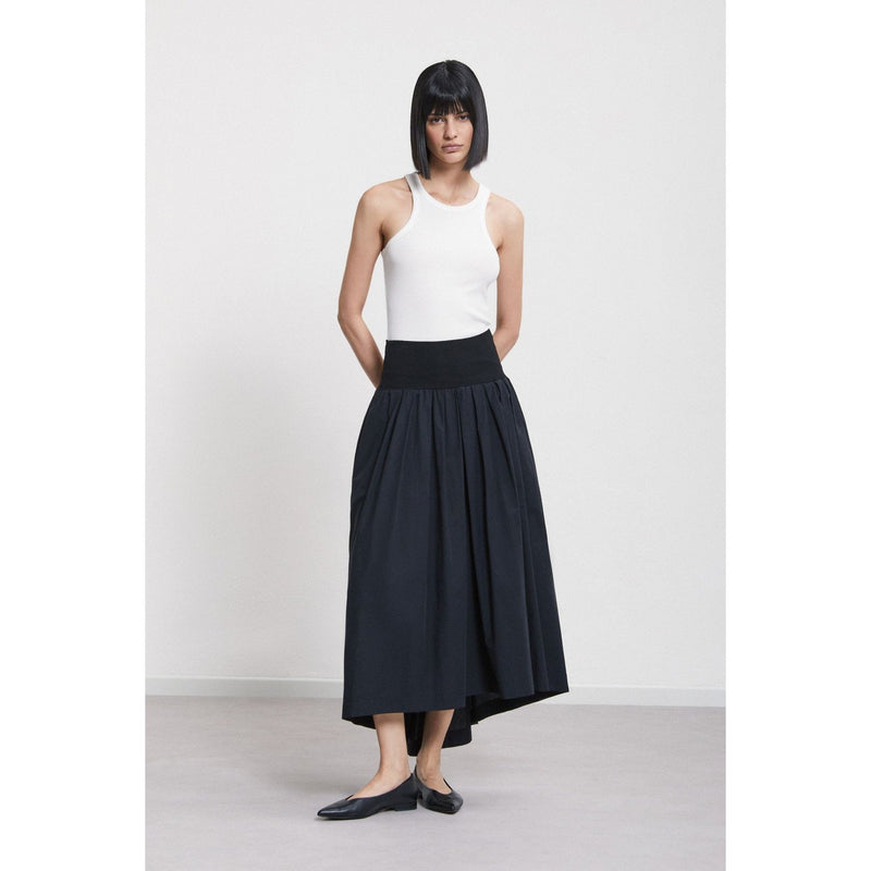 Elasticated Jersey Cotton Midi Skirt Black