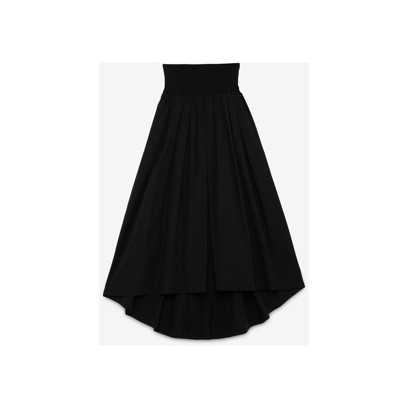 Elasticated Jersey Cotton Midi Skirt Black