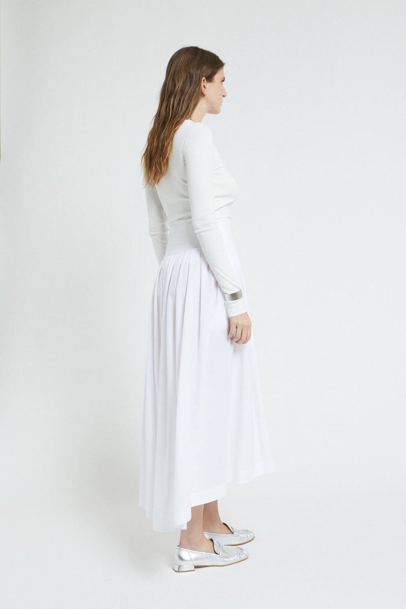 Elasticated Jersey Cotton Midi Skirt White