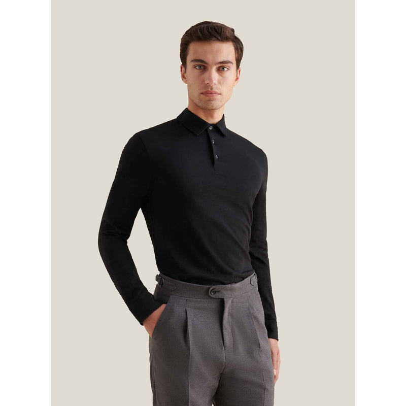 Long Sleeve Jersey Polo Black