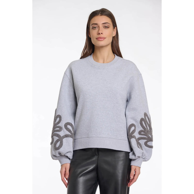 Quincy Sweatshirt With Embroidered Application Grey Melange