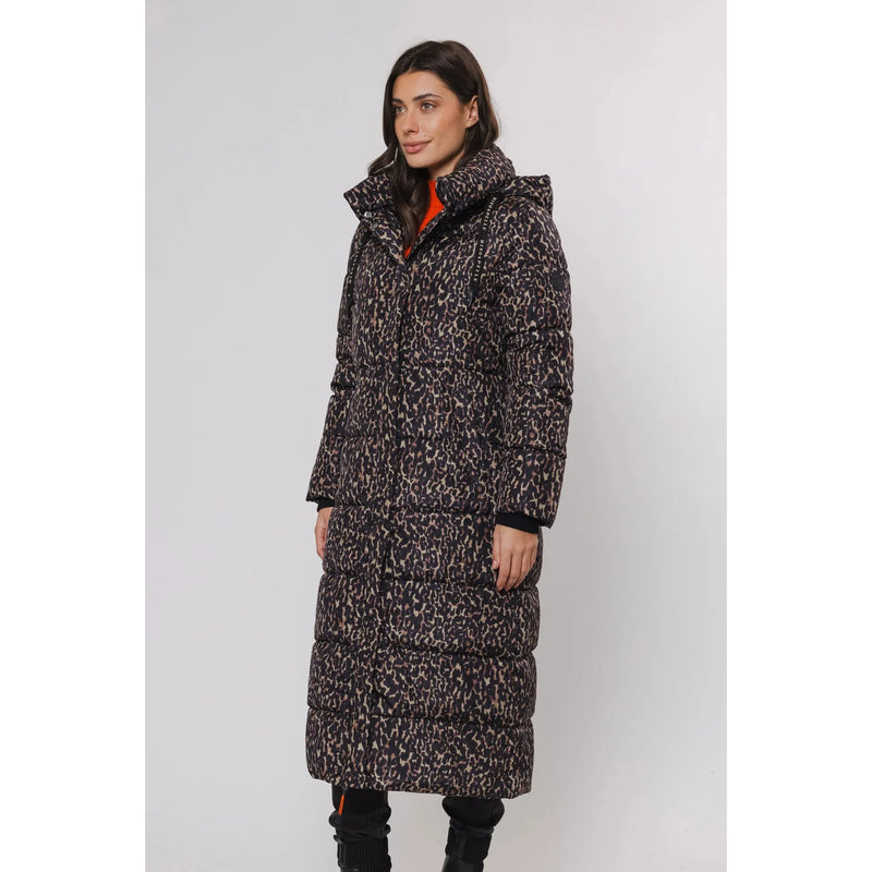 Roza Midi Length Printed Coat with Hood Leopard