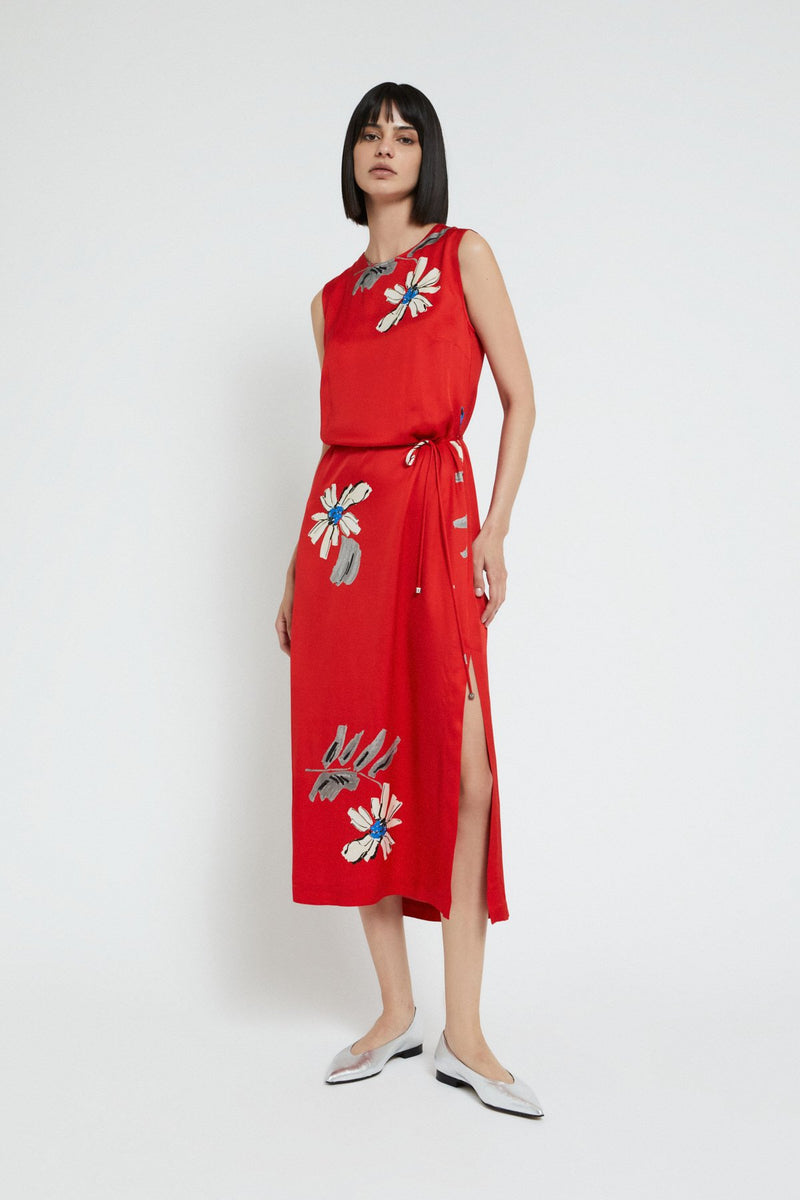 Floral Viscose Dress Red