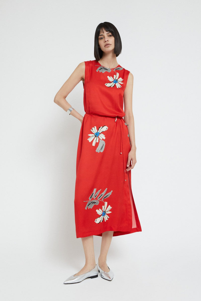 Floral Viscose Dress Red