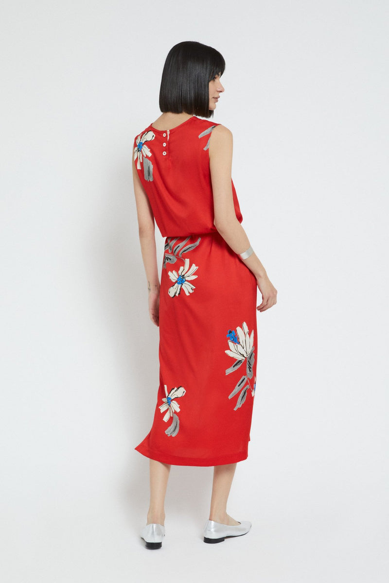 Floral Viscose Dress Red