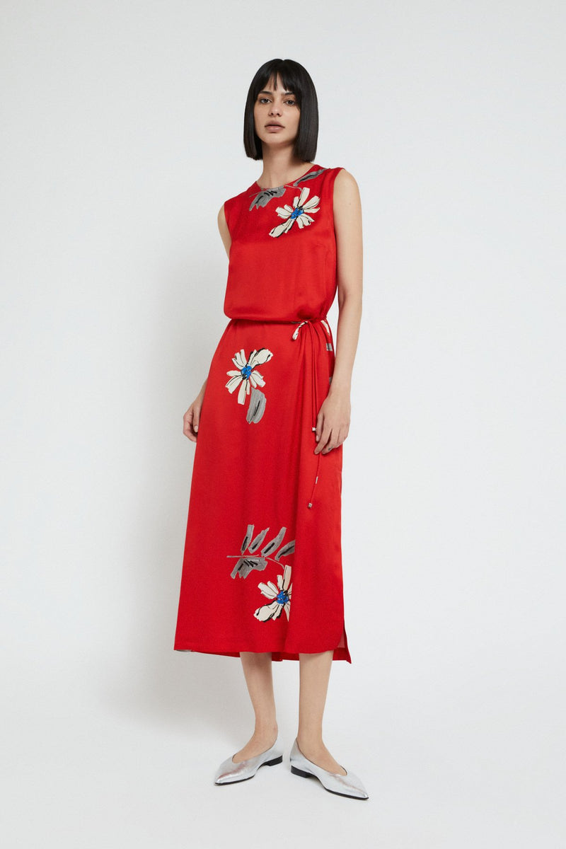 Floral Viscose Dress Red