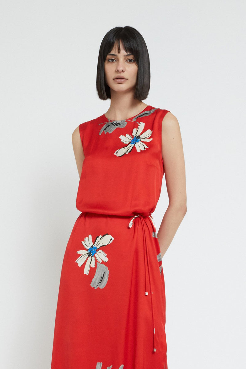 Floral Viscose Dress Red