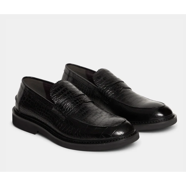 Ahler Croc Leather Loafer Black