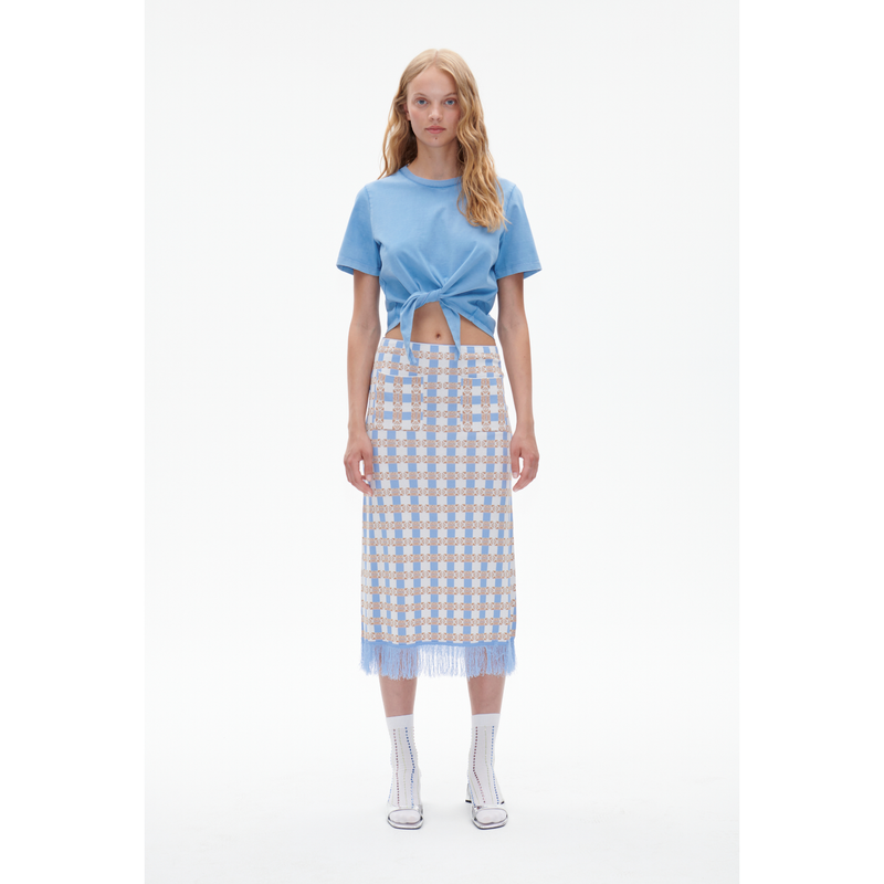 CALLIS Knitted Midi Skirt Blue Check