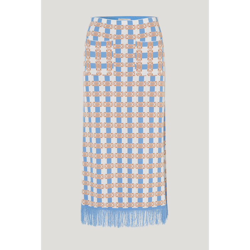 CALLIS Knitted Midi Skirt Blue Check